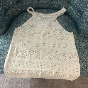 Sezane white crochet knit halter top